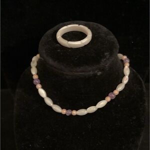 Beaded bracelet and ring set